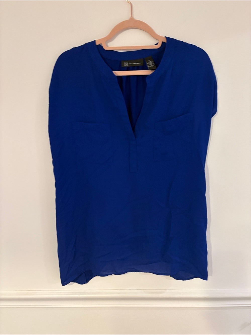 INC International Concepts Cobalt Split-Neck Blouse